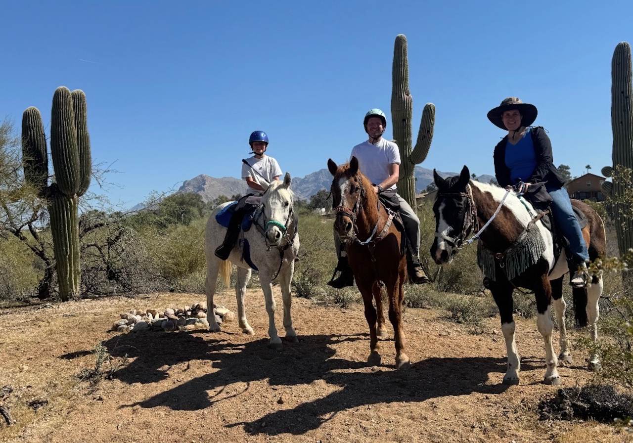 Desert Horseback Riding in Tucson Group desert horseback riding through the Sonoran Desert at Catalina Riding Club in Tucson, Arizona